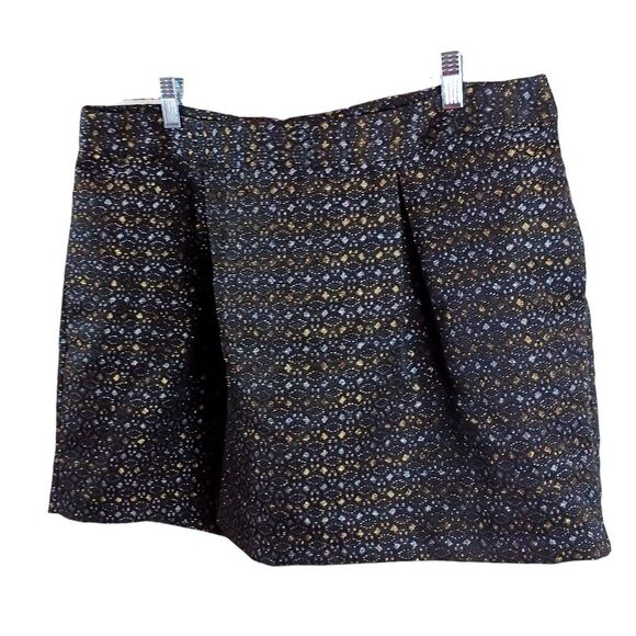 Old Navy Chic Metallic Mini Skirt Size 16 Black Gold Pleated Pocket Party Glam - Picture 2 of 6